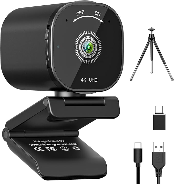 Nisheng 4K Webcam, AutoFocus USB Camera with Dual AI Noise-Cancelling Mics, 4K Webcam for PC with Privacy Cover, Plug & Play Web Camera for Zoom/Teams/Meet/Xbox/OBS-DeskLoop Office