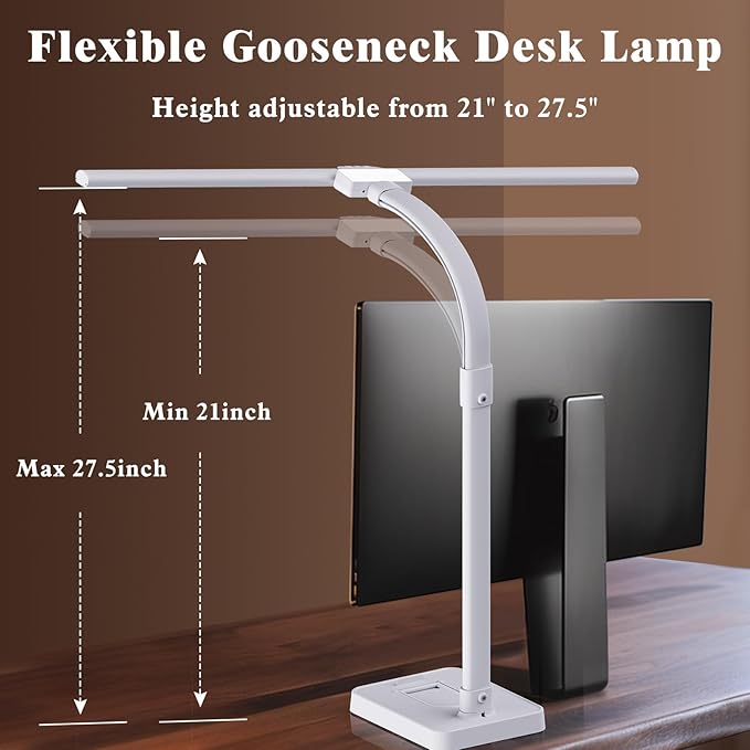 LED Desk Lamp for Home Office, 24W Bright Desk Lamp with Phone Holder Base - 25 Lighting Modes Eye-Caring Desk Light Adjustable Gooseneck Lamp for Workbench Drafting Reading Study-White-DeskLoop Office