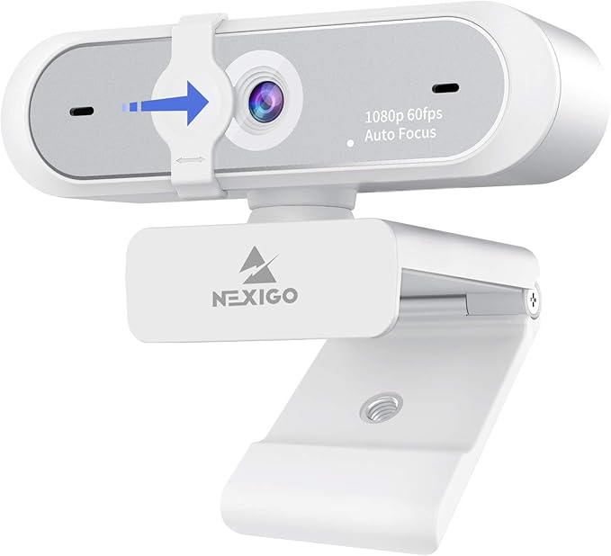 NexiGo N660P 1080P 60FPS Webcam with Software Control, Dual Microphone & Cover, Autofocus, HD USB Computer Web Camera, for OBS/Zoom/Skype/FaceTime/Teams/Twitch, White-DeskLoop Office