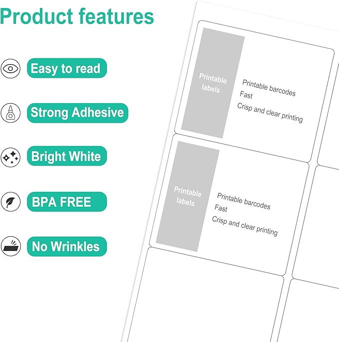 L LIKED 3-1/3" x 4" Printable White Sticker Labels, 300 Labels for Laser/Inkjet Printing - Matte (300 Labels, 50 Sheets)-DeskLoop Office