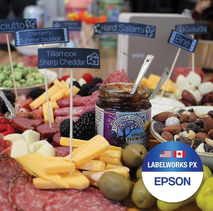 Epson LABELWORKS 218WMBPX Genuine PET (Polyester) Tape Cartridge - White on Matte Black Designer Craft Label Maker Tape - 3/4" (18MM) Wide, 26'-DeskLoop Office