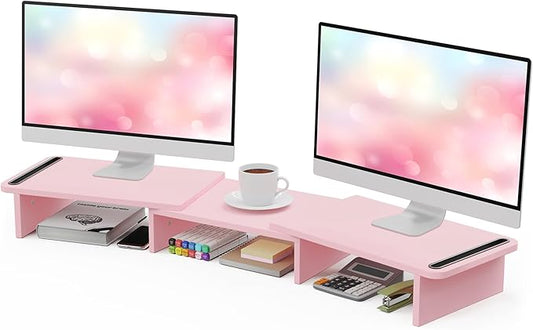Zimilar Dual Monitor Stand Riser, Monitor Stand with Adjustable Length and Angle, Wood Monitor Stand for Desk, Monitor Riser for 2 Monitors with Storage Space-DeskLoop Office