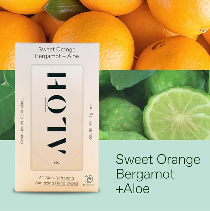 ALŌH Sweet Orange Bergamot + Aloe Sanitizing Hand Wipes - Clean Hands, Clear Mind - On The Go Hand Sanitizing Wipes for Kids and Adults - Travel Size 3 Pack 20ct Wipes (60 wipes)-DeskLoop Office