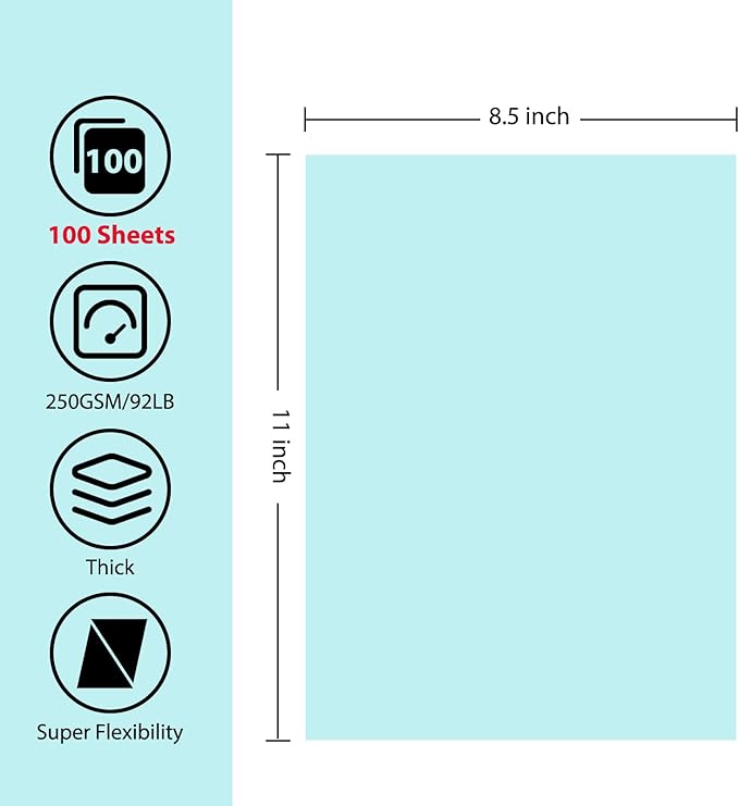 OcePor 100 Sheets Blue Cardstock Paper, Colored Printer Paper 8.5 x 11, Card Stock Thick Construction for Craft,Scrapbook,Office Printing, Invitations, Certificates,92 lb/250gsm-DeskLoop Office