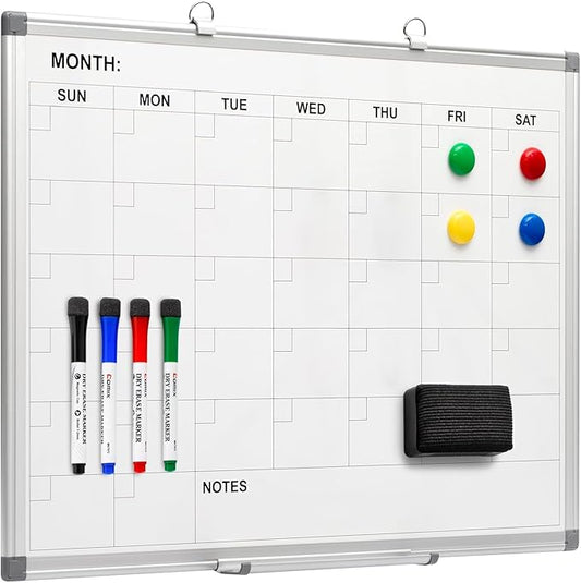 Comix Magnetic Dry Erase Calendar Whiteboard, 24 x 18 Inches Monthly Calendar Dry Erase Board for Wall, Aluminum Frame Planner White Board with Markers, Eraser, Magnets-DeskLoop Office