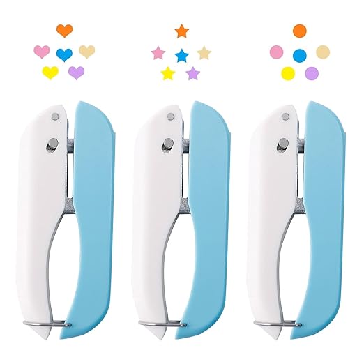 UCEC 3 Pack Paper Craft Hole Punch Shapes, 1/4 Inch Single Hole Puncher for Crafts, Small Handheld Circle Star Hole Punch Heart Hole Punches, 3 Heart Star Hole Puncher for Tags Clothing Ticket-DeskLoop Office