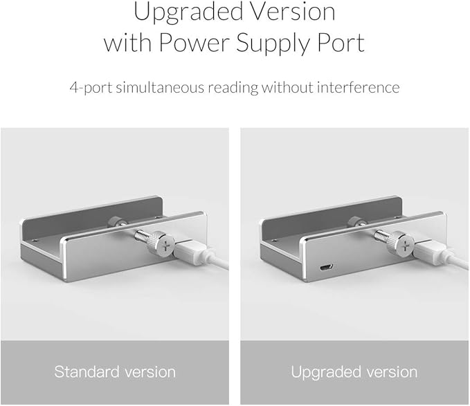 ORICO USB 3.0 Hub Clamp - Aluminum 4-Port USB Splitter With Extra Power Supply Port, 4.92 FT USB A to C Cable, Desktop Powered Hub for Monitors/Desks - Silver-DeskLoop Office