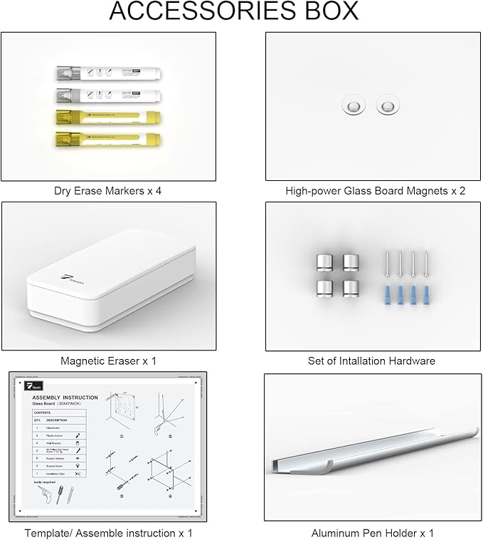 TOWON 47 x 35 Inch Glass Dry Erase Board Reminder, Magnetic Whiteboard Calendar Yearly, Monthly Planner Set for Office, Kitchen and School, Black-DeskLoop Office
