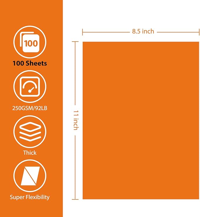 OcePor 100 Sheets Orange Cardstock Paper, Colored Printer Paper 8.5 x 11, Thick Construction for Cards Making, Scrapbook,Office Printing, Invitations, Certificates,DIY Crafting 92 lb/250gsm-DeskLoop Office