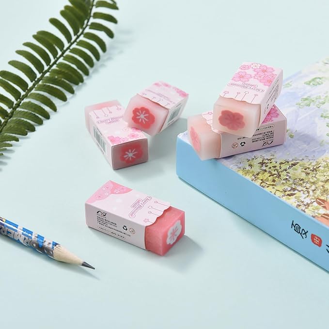 18 Pack Sakura Jelly Erasers for Kids, Pink, Rectangular, Rubber & Plastic, Kawaii School Supplies Prize Gifts Party Favors-DeskLoop Office