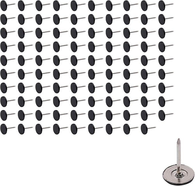 100Pcs Flat Head Upholstery Tacks Home Furniture Decor Tack Upholstery Nails Flat Push Pins Flats Thumb Tacks Black (11mmx17mm)-DeskLoop Office