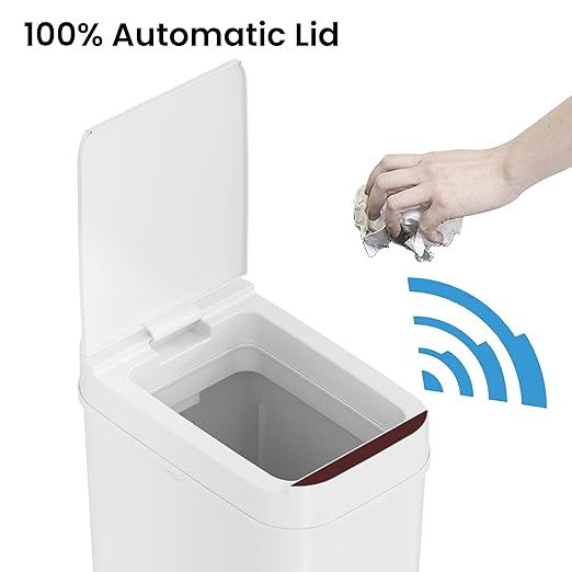 iTouchless 3 Gallon Bathroom Sensor Trash Can, 10 Liter Small Touchless Automatic Slim Garbage Bin with Lid, Smart Narrow Motion Control Commercial Waste Basket for Office, Bedroom, White-DeskLoop Office