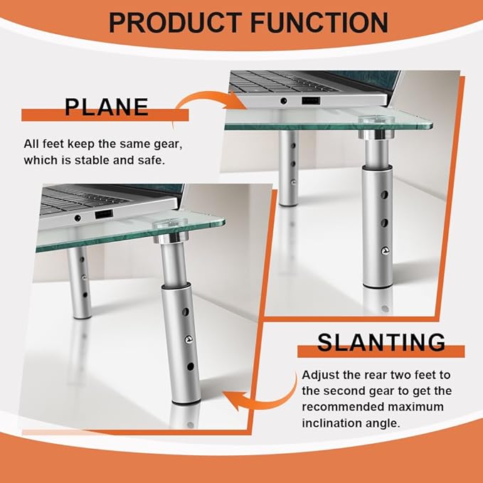 KKTONER GLASS Monitor Stand with Height Adjustable for Home Office 2 Pack Computer Monitor Riser PC Screen Riser for Desk Organzier Laptop-DeskLoop Office