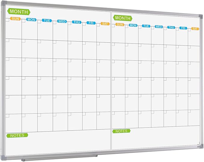 JILoffice Magnetic Dry Erase Calendar Whiteboard, 2 Month White Board Planner 36 X 24 Inch, Silver Aluminum Frame Wall Mounted Board for Office Home and School-DeskLoop Office