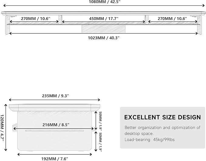 Fenge Acrylic Monitor Stand Riser, 42.5 Inches Dual Monitor Stand with Metal Storage, 2 Tier Acrylic Computer Riser for Desk, Clear Laptop Stand for PC, Laptop, Printer, TV, Black-DeskLoop Office