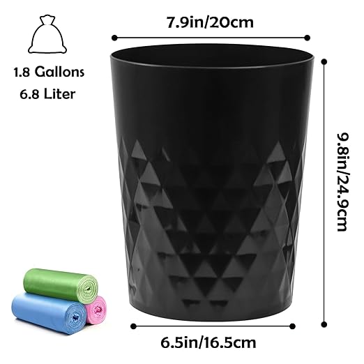 YGJT Small Trash Can, 3 Pack 1.8 Gallons Bathroom Trash Can, Slim Waste Basket, Round Garbage Can, Plastic Trash Bin for Kitchen, Dorm, Bedroom, Office, Living Room, Study, Compact Spaces-DeskLoop Office
