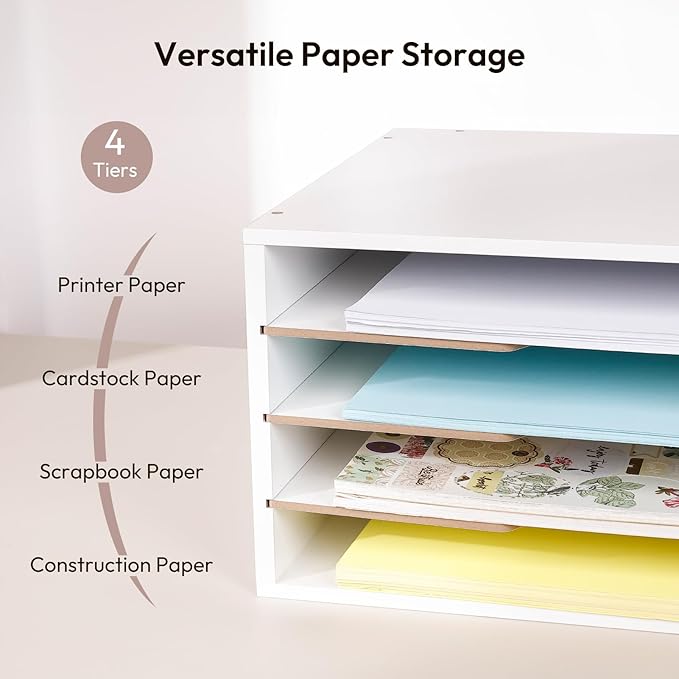 12x18 Construction Paper Organizer, 4-Tiers Paper Storage Shelf, Wooden Desk Organizer, File Holder and Letter Tray for Office, Home, Classroom-DeskLoop Office