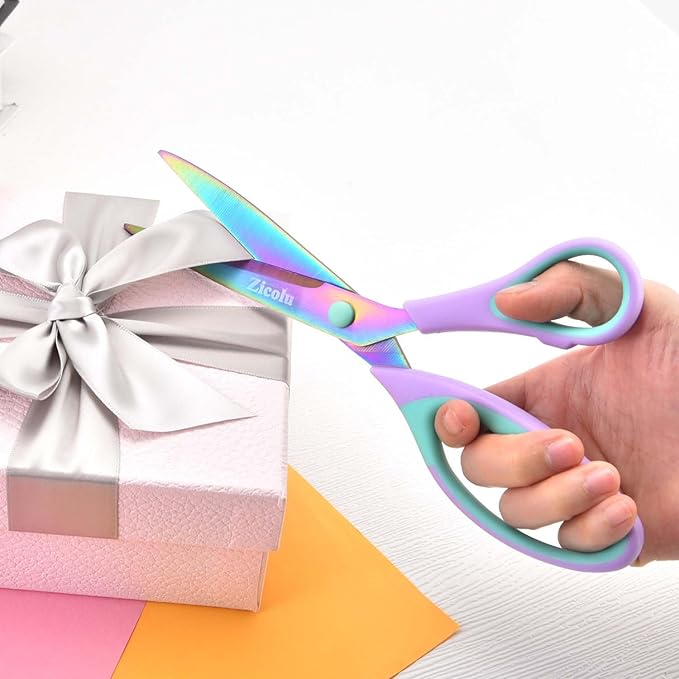 Craft Scissors Set of 3 pack, Sharp Rainbow Titanium Coating All Purpose Scissors, Ergonomic Semi-Soft Rubber Grip, Suitable for School, Office and Household Use, 9.2''/8.5''/5.6"-DeskLoop Office