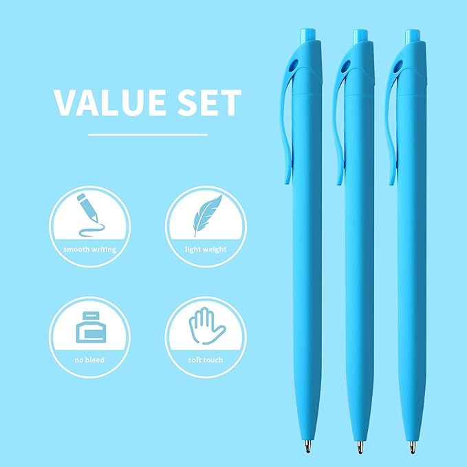 deegtran Pens Bulk, 50 Pack No Bleed Sky Blue Click Pen, Wholesale Retractable Ballpoint Pens, Pens Medium Point, Smooth Ink Pen, 1.0MM Sky Blue Ink-DeskLoop Office