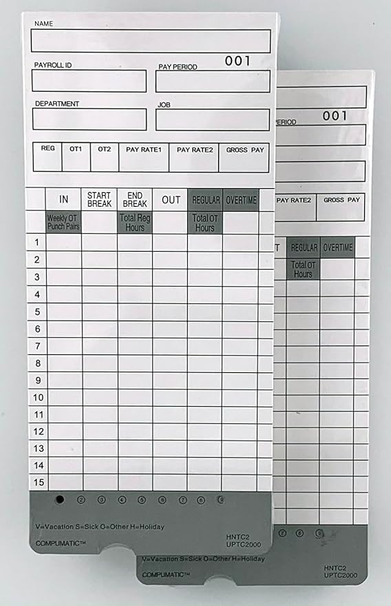 100 Time Cards for uPunch HN2000, HN2500, HN4000, HN4500 AutoAlign Calculating Time Clock and More HNTC2 UPTC2000 COMPUMATIC Compatible-DeskLoop Office
