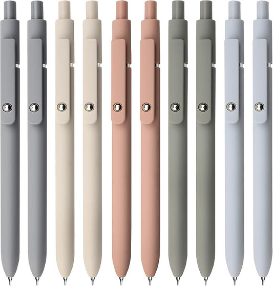 Gel Pens, 10Pcs 0.5mm Black Ink Pens Fine Point Smooth Writing Pens, High-End Series Retractable Pens for Journaling Note Taking, Cute Office School Supplies Gifts for Women (10 Pcs Morandi)-DeskLoop Office