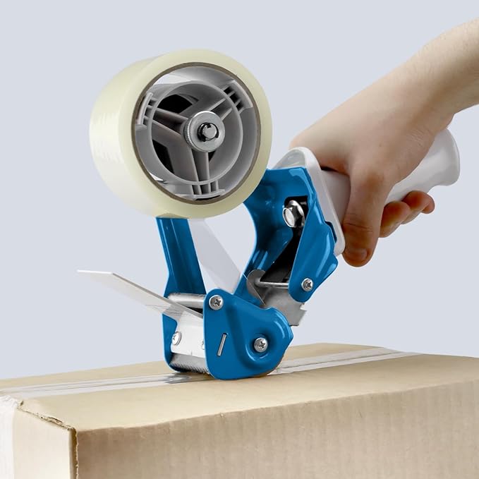 Heavy Duty Metal Frame Tape Gun - 3 Inch Core with Special Ergonomic Handle - Packing Tape Dispenser with Premium Tempered Steel Blade for 2" Tape Rolls-DeskLoop Office