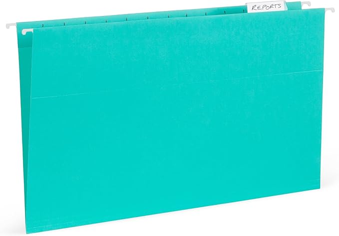 25 Blue Summit Supplies Legal Size Hanging File Folders - Assorted Gem Tone Colors (Turquoise, Teal, Coral, Purple, Magenta), Durable 11pt Paper, Plastic Tabs and Inserts Included-DeskLoop Office