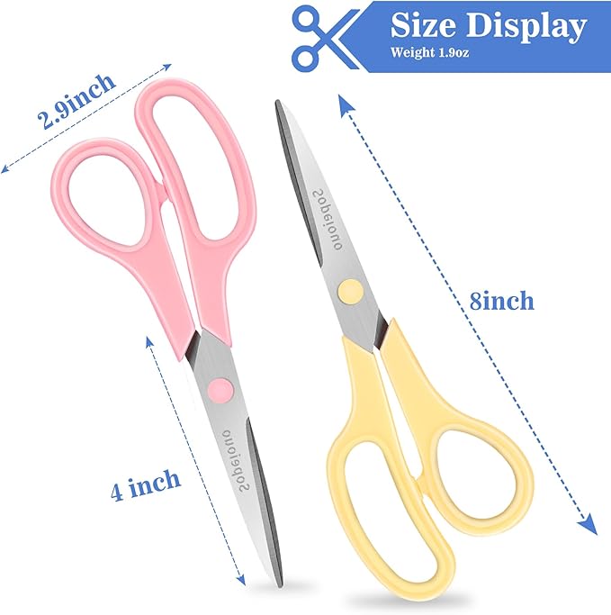 Scissors Set of 6-Pack, 8" Scissors All Purpose Comfort-Grip Handles, Sharp Scissor for Office Home School Craft Sewing Fabric Supplies, High/Middle School Student Teacher, Right/Left Hand-DeskLoop Office