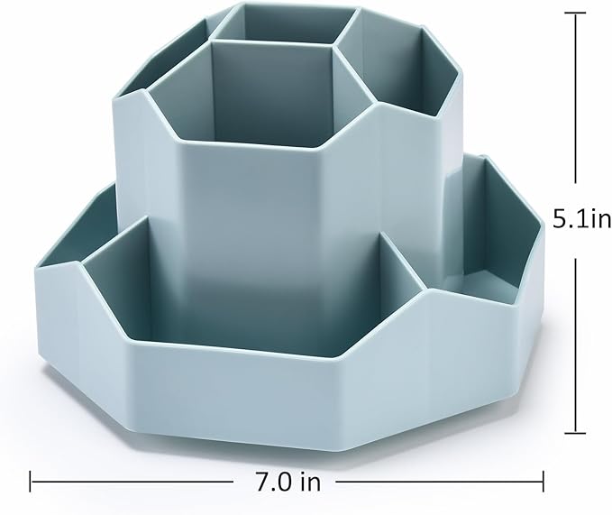 Pencil Pen Holder for Desk, 9 Slots 360 Degree Rotating Desk Organizer, Cute Pen Organizers Stationery Supplies for Office Home & Art Supply (Blue)-DeskLoop Office