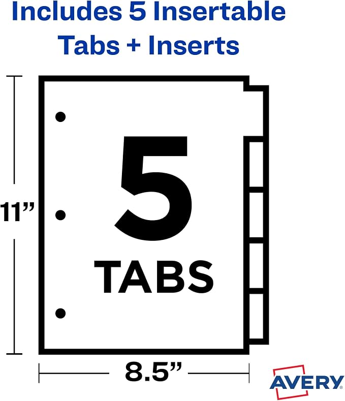 Avery Dividers for 3 Ring Binders, 5-Tab Plastic Binder Dividers, Insertable - Image 8
