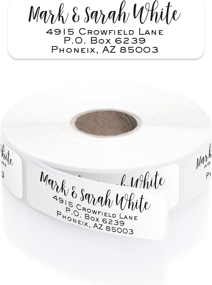 Mixed Script Font Rolled Address Labels/Roll of 250 Chic Black and White Personalized Address Labels/Designer Return Address Stickers in Elegant Plastic Dispenser-DeskLoop Office