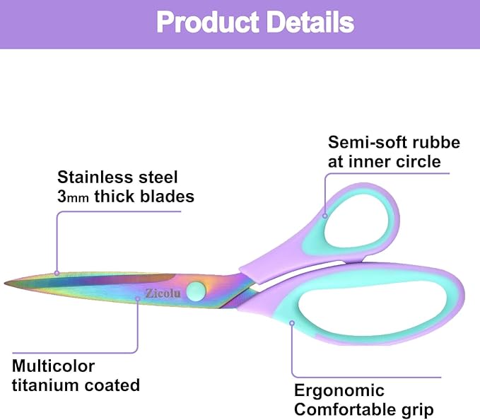 Craft Scissors Set of 3 pack, Sharp Rainbow Titanium Coating All Purpose Scissors, Ergonomic Semi-Soft Rubber Grip, Suitable for School, Office and Household Use, 9.2''/8.5''/5.6"-DeskLoop Office