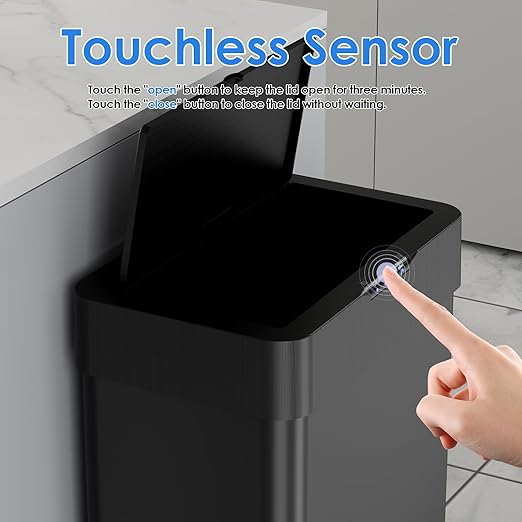 AthLike Sensor Trash Can, Touchless Motion Sensor Trash Bin, Smart Automatic Garbage Can with Soft-Close Lid, Bag Retainer Ring and Display Light,for Kitchen,Living Room Office (Black, 13.2 Gal)-DeskLoop Office