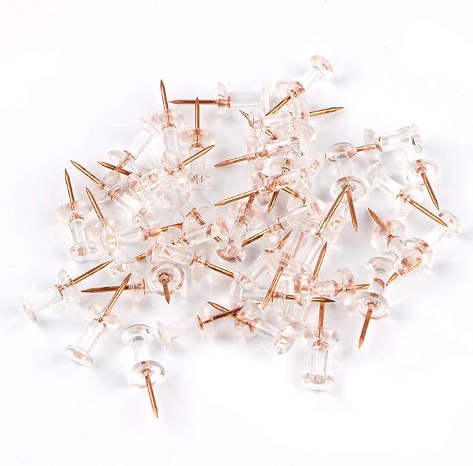Yalis Push Pins 600 Count, Standard Rose Gold Pins Clear Thumb Tacks Steel Point and Clear Plastic Head (Rose Gold)-DeskLoop Office