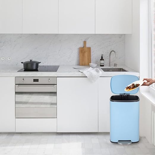 PayLessHere Stainless Steel Trash Can with Lid - Removable Inner Bucket, Foot Pedal Soft Close for Office, Home, Kitchen Garbage Bin (Blue, 13 G)-DeskLoop Office