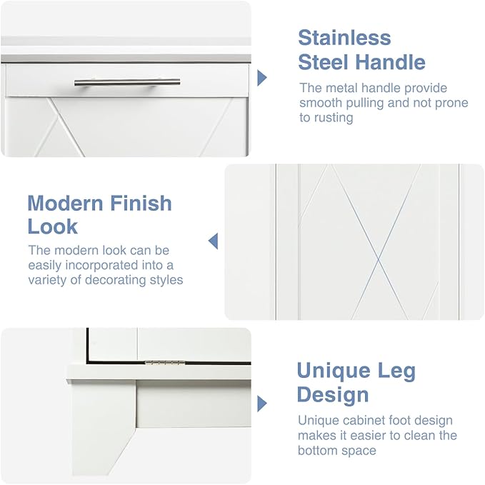 Tilt Out Trash Cabinet, Kitchen Trash Can Cabinet w/Negative ion and deodorizing Function, Dog Proof 20 Gallon Garbage Can Cabinet for Kitchen, Bathroom, Living Room, White-DeskLoop Office