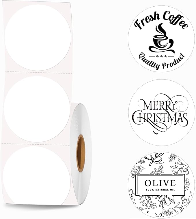 2 inch Round Thermal Labels, Thermal Printer Labels Sticker use for Barcode, Shipping, Customized, Circle Direct Thermal Stickers 600 PCS/1 Roll, White-DeskLoop Office