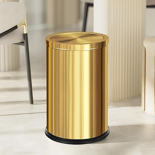 Brushed Gold Bathroom Trash Can with Swing Lid 4.7Gallon,Stainess Steel Garbage Can Trash Bin Wastebaskets for Kitchen,Office,Bedroom (Gold, 4.7 Gallon)-DeskLoop Office