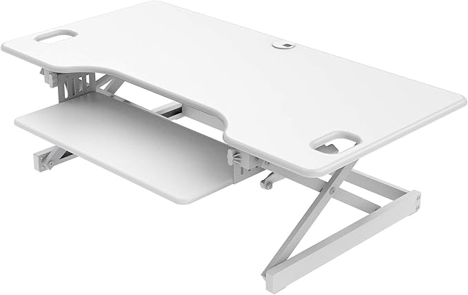 Rocelco 46" Large Height Adjustable Standing Desk Converter - Quick Sit Stand Up Triple Monitor Riser - Gas Spring Assist Computer Workstation - Retractable Keyboard Tray - White (R DADRW-46)-DeskLoop Office