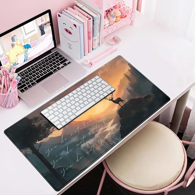Misty Forest Desk Pad Mat Anime Mouse Pad Gaming Playmat, Large Mouse Pad Deer Desk Mouse Laptop Keyboard Pad Computer Mats for Desktop Full Desk Mouse Pads Office Desk Game(31.5x15.8 in)-DeskLoop Office