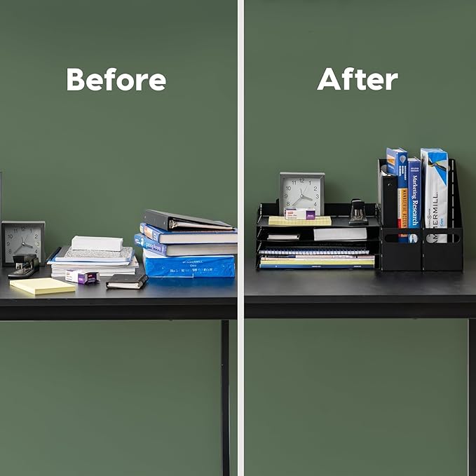 IRIS USA Metal Letter Tray Paper Organizer, 4 Pack, for Letter/A4 File Holder Paperwork Document, Stackable Desktop File Organizer Tray Paper Basket Rack for Office Supplies Home Work, Black-DeskLoop Office