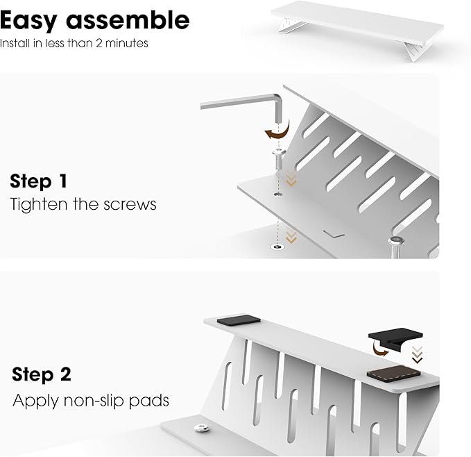 Fenge Dual Monitor Stand Riser, 42.5 Inch Desk Top Shelf for 2 Monitors, Computer Stands for Desk, Wood & Steel Desktop Riser for Laptop, PC, Printer-DeskLoop Office