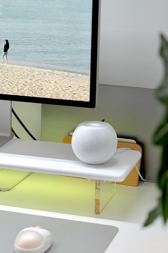 Bamboo Monitor Stand Riser with Acrylic Legs for Desk,31.5 Inches Desktop Shelf Supports for PC Computer Monitor, Laptops, Printer, Speakers (White)-DeskLoop Office