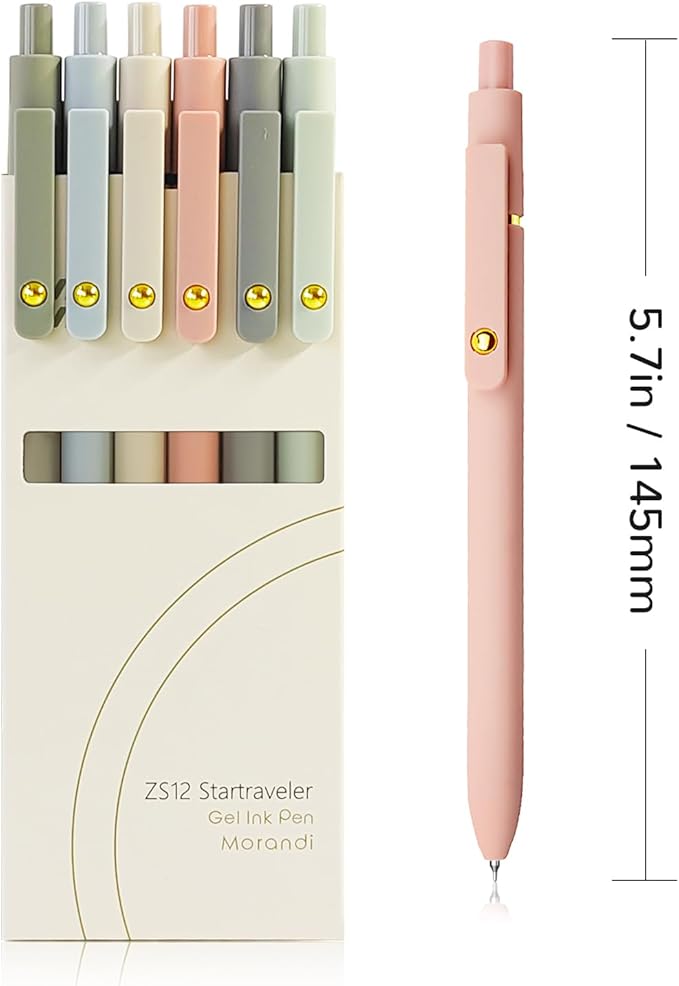 Gel Pens, 6 Pcs 0.5mm Fine Point Smooth Writing Pens Cute Pens, High-End Series Black Ink Pens for Journaling Note Taking, School Office Supplies for Women Men (6 Pcs Gold Morandi)-DeskLoop Office