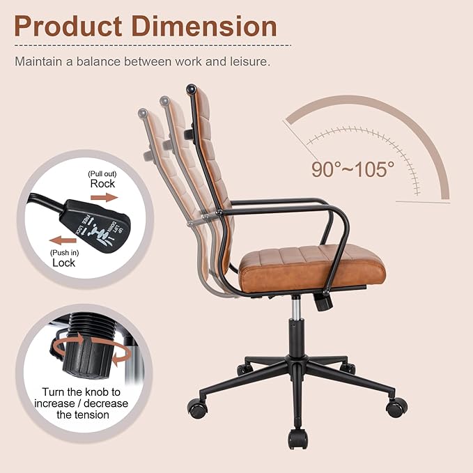 Okeysen Office Desk Chair Conference Room Chairs, Modern Ergonomic Executive Swivel Chair, Adjustable Height PU Leather Home Desk Chairs with Armrests, Comfy Computer Task Chairs with Wheels-DeskLoop Office
