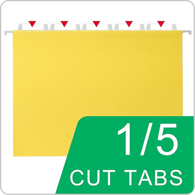 50 Packs Hanging File Folders,Yellow Letter Size File Folder,Designed for Bulky Files,Filing Cabinet,1/5 Adjustable Tabs for Office,School,Home-DeskLoop Office
