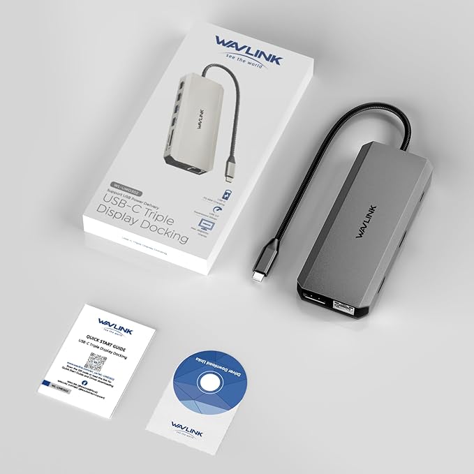 WAVLINK USB C Docking Station Dual Monitor, USB-C Hub Laptop Triple Display with 2 HDMI,DisplayPort, 100W PD Charging, Ethernet, 5 USB, SD/TF Read, Audio for MacBook Dell HP Lenovo Surface, Grey-DeskLoop Office