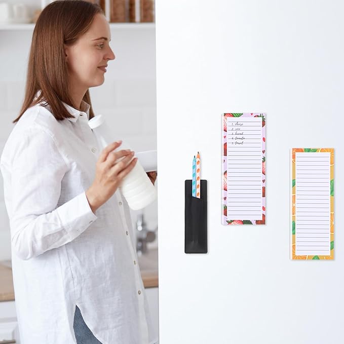 4 Pack Magnetic Note Pad for Fridge with Pen Holder, Totally 200 Sheets Grocery List Magnet Pad for Refrigerator Magnetic Shopping List Pad(Fruit Design)-DeskLoop Office