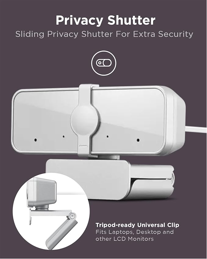 Lenovo HD 1080p Webcam (300 FHD) - Monitor Camera with 95° Wide Angle, 360° Rotation Pan & Tilt, Dual Microphones – Attachable Desktop Cam with Privacy Shutter for Remote Work, Streaming & Gaming-DeskLoop Office