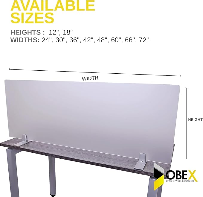 OBEX Acrylic Free Standing Screen, Divider for Desk Privacy Home & Office Partitions for Table Top Workstation, Portable Cubicle Panel for Work, 24" x 60", Frosted-DeskLoop Office